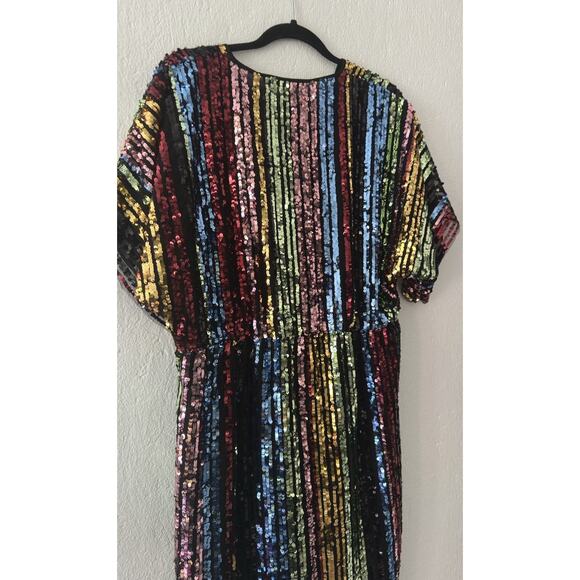 MNG Mango Multicolored Sequin Sheath Kimono Sleeve Party Cocktail Dress NWT - Picture 14 of 16